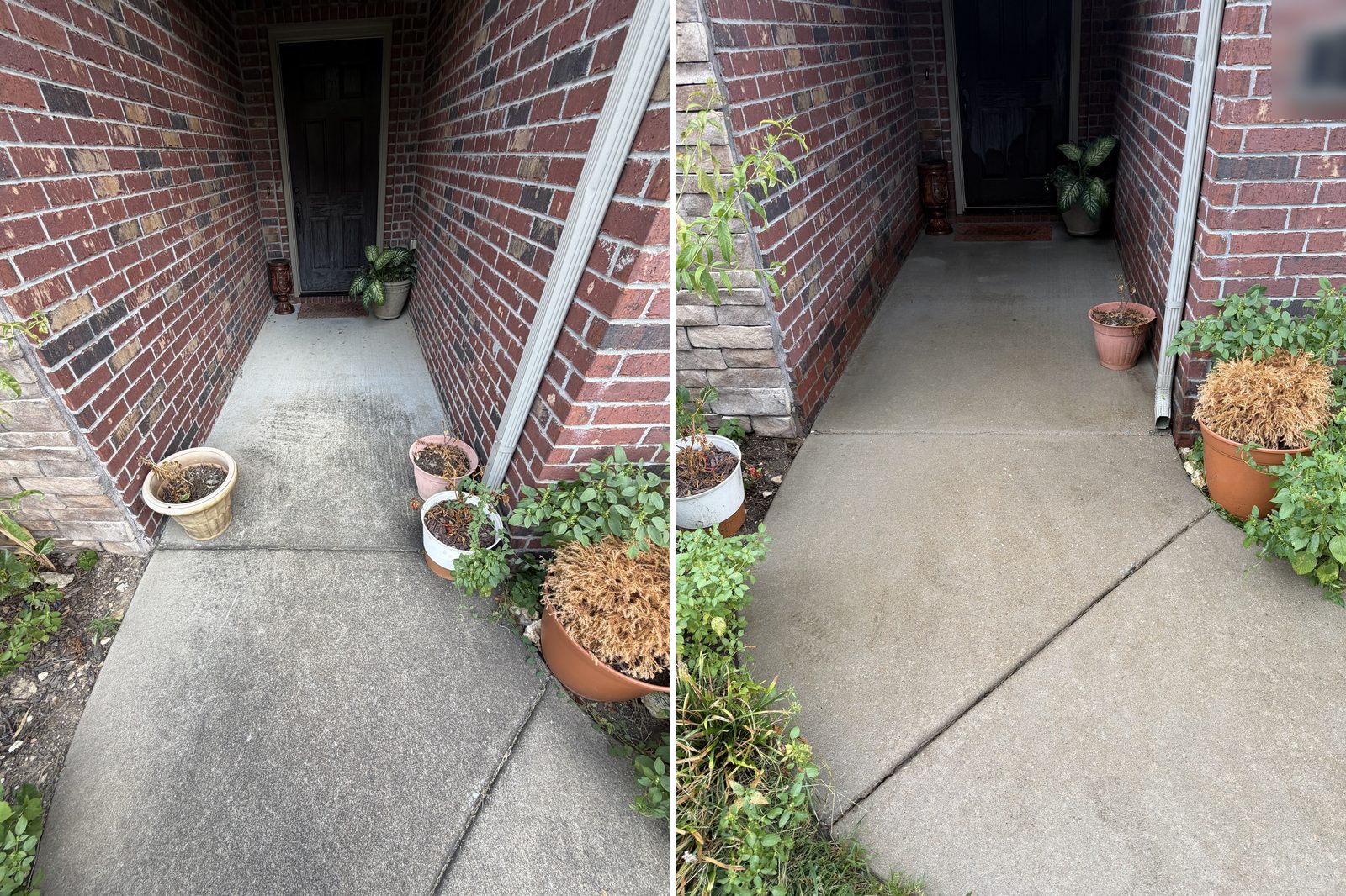 A concrete walkway before and after a Wash It Wash It pressure wash